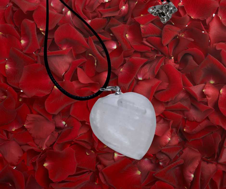 Selenite Heart Pendant on Black Cord