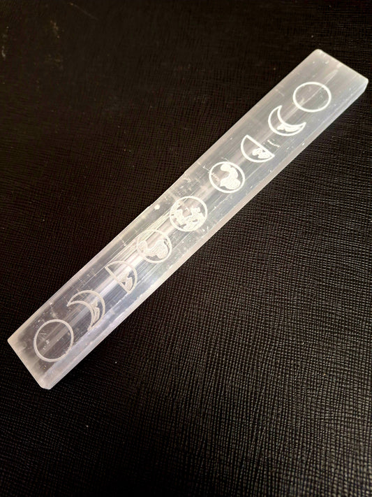 Selenite Moon Phase Wand 6- 7" Long (Flat)