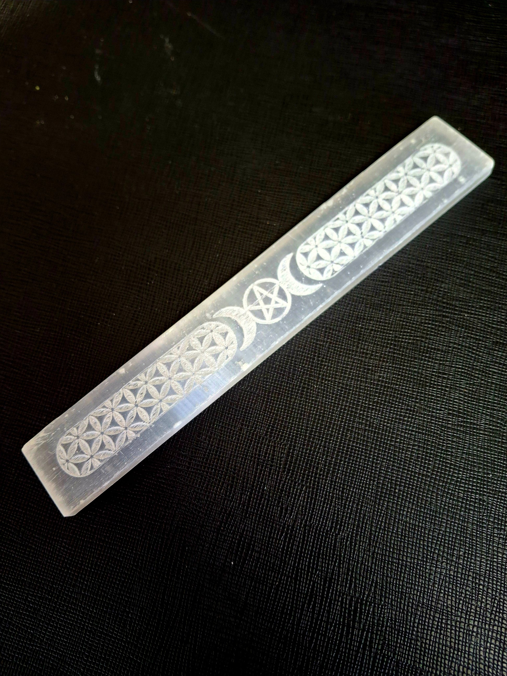 Selenite Triple Moon Wand 6-7" Long (Flat)