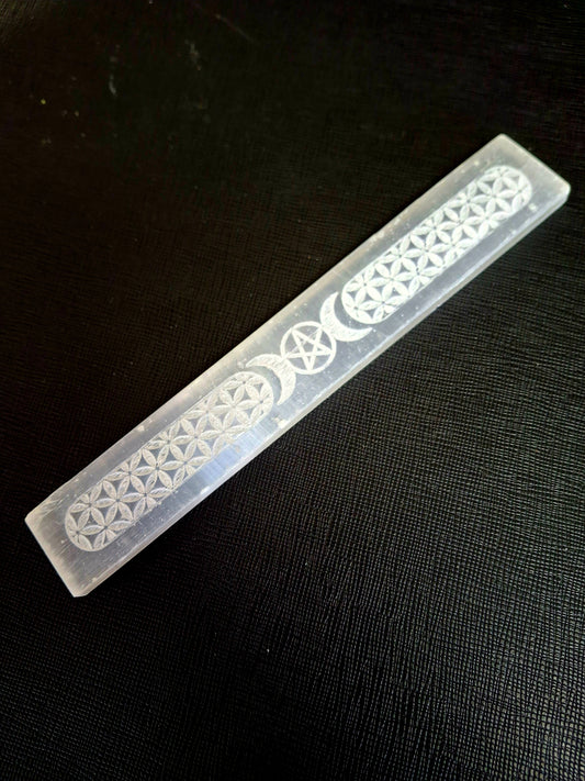 Selenite Triple Moon Wand 6-7" Long (Flat)