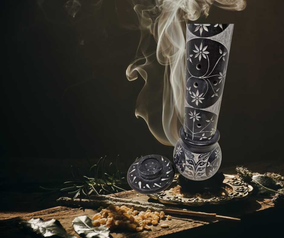 Soapstone Incense Stick Burner Round w/Pot 9.5"