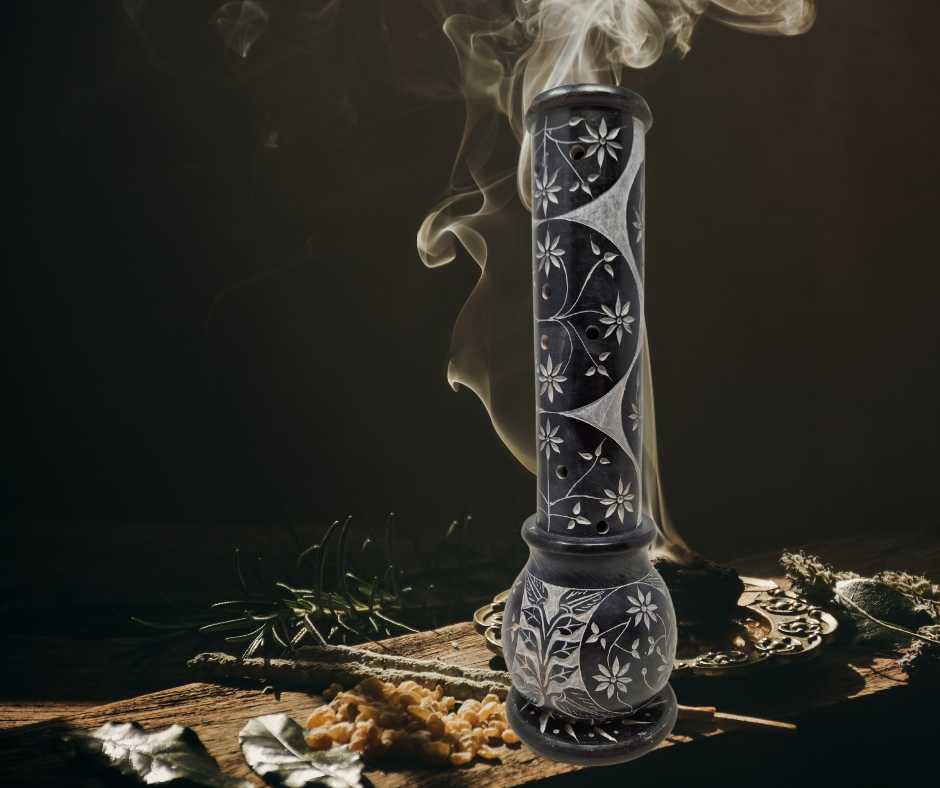 Soapstone Incense Stick Burner Round w/Pot 9.5"