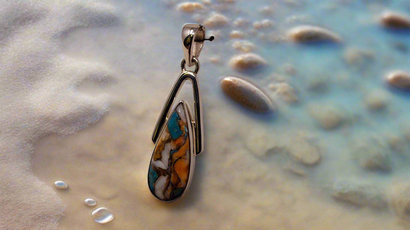 Spiny Oyster & Kingman Turquoise Pendant in .925 Silver