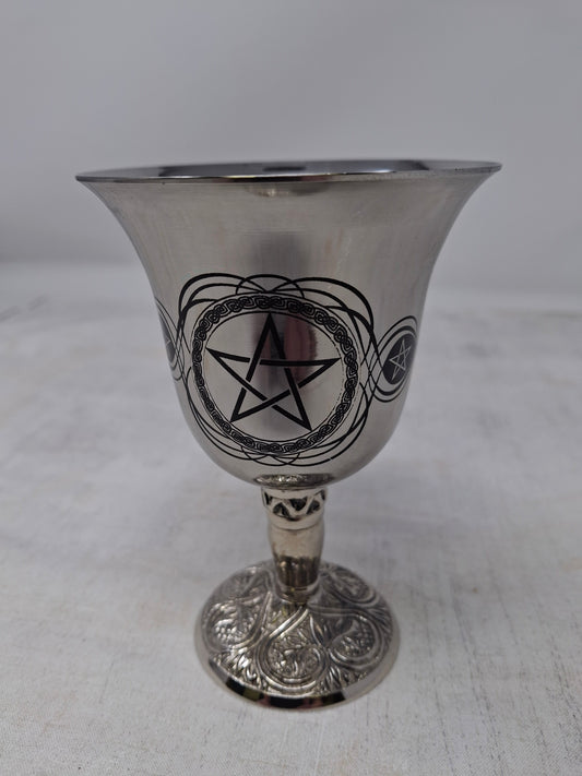 Stainless Steel Chalice with Pentagram Design 4.75"