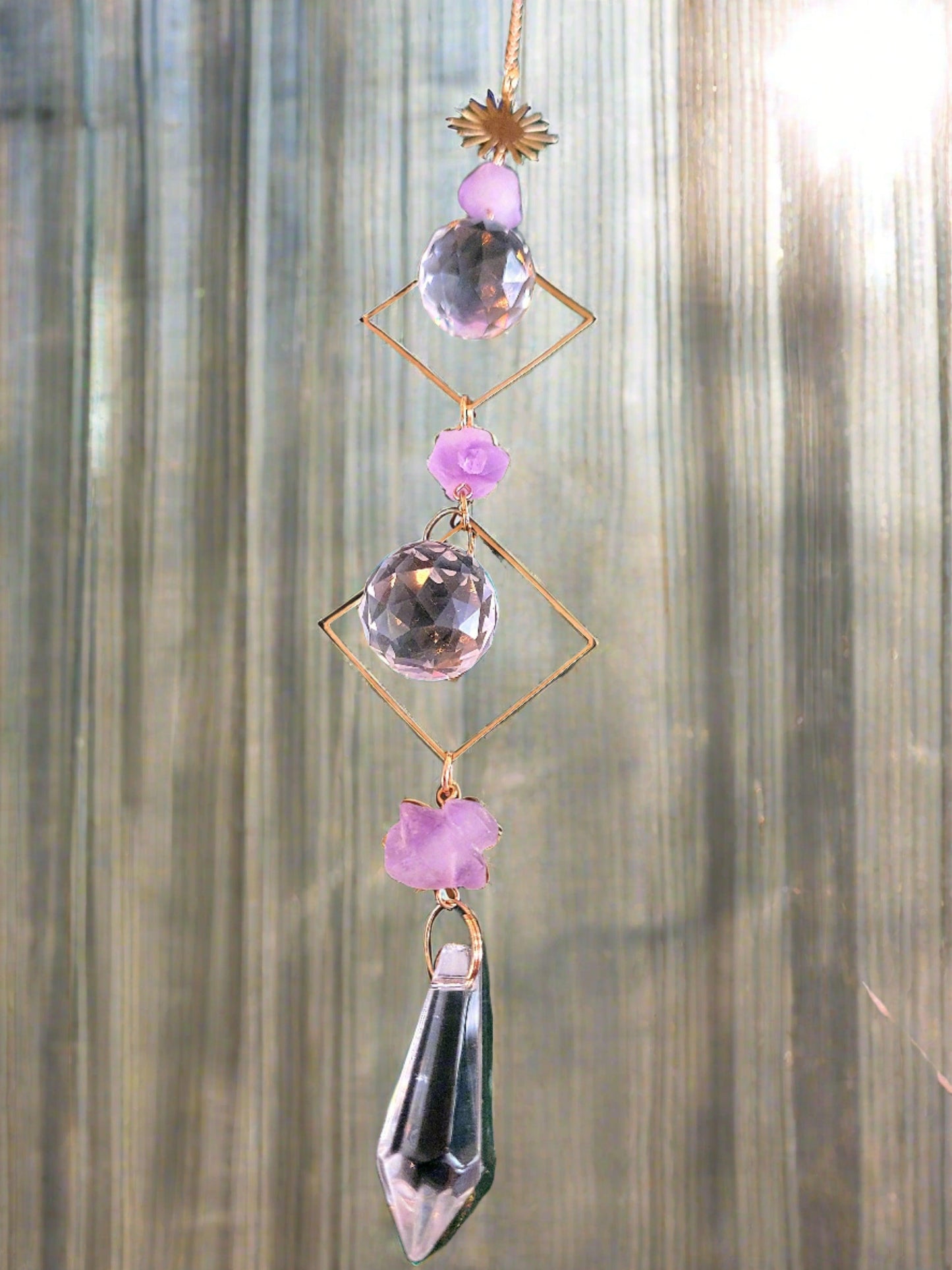 Sun Amethyst Crystal Suncatcher Double Diamond