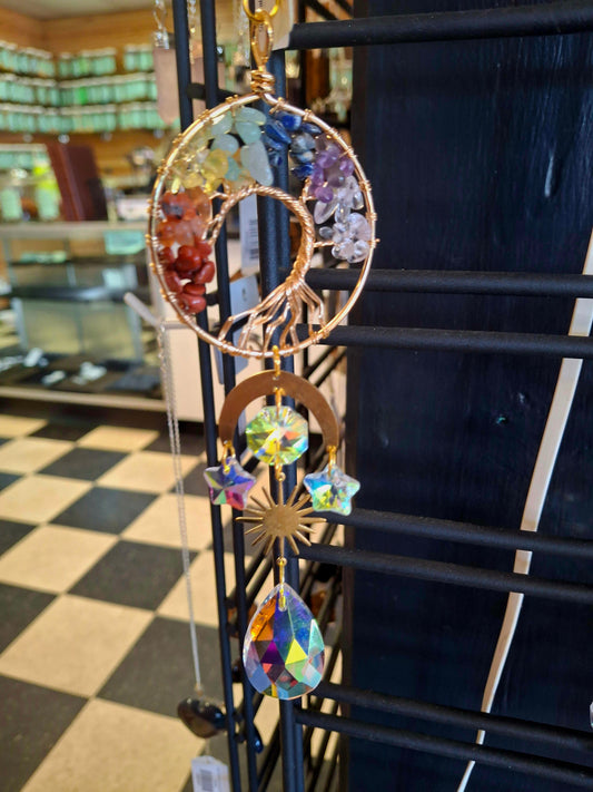 Sun Catcher - 7 Chakra Gemstone Tree of Life 14"