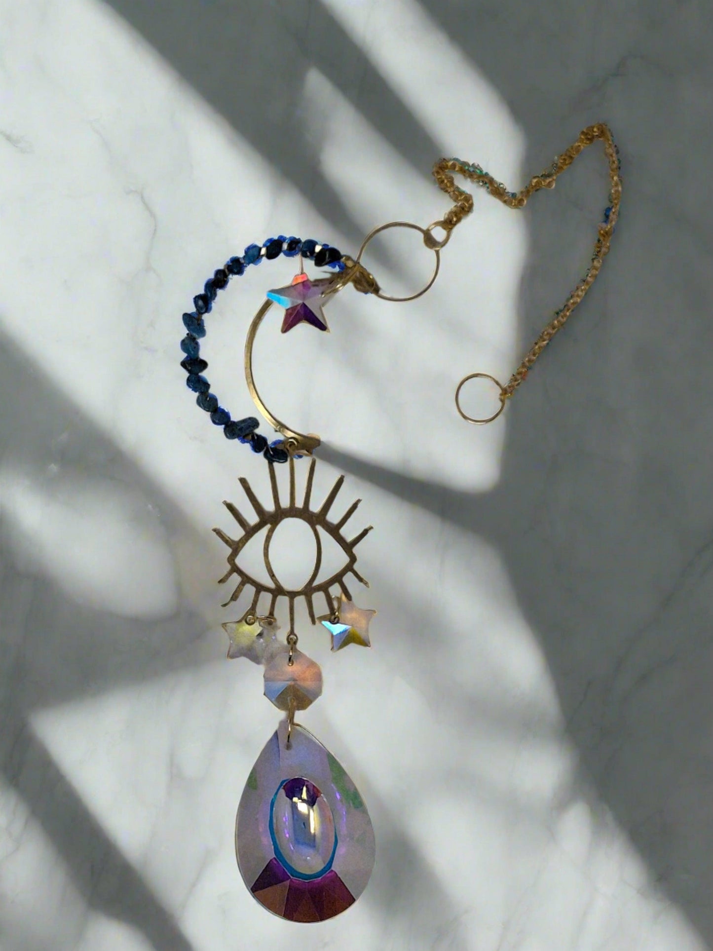 Sun Catcher - Gemstone Moon with Evil Eye 16"