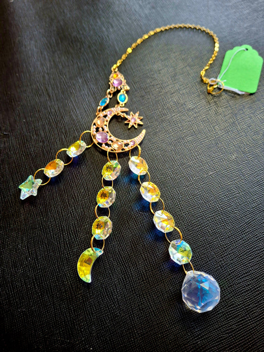 Sun Catcher -Jeweled Crescent Moon 16"