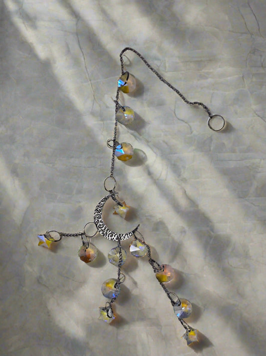 Sun Catcher - Silver Crescent Moon 14"