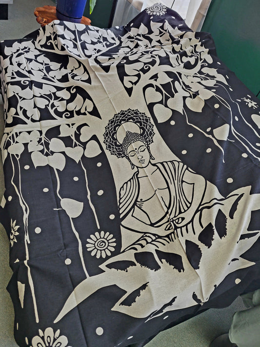 Tapestry Buddha tree blk/wht