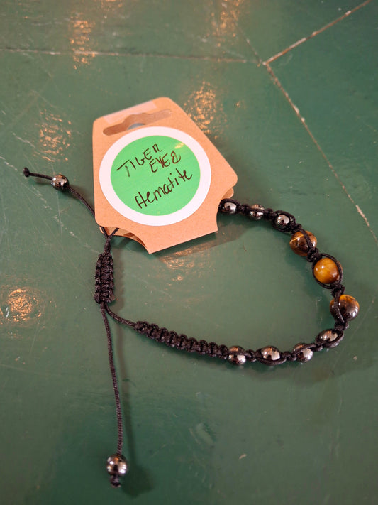 Tiger Eye & Hematite Pull Tie Bracelet