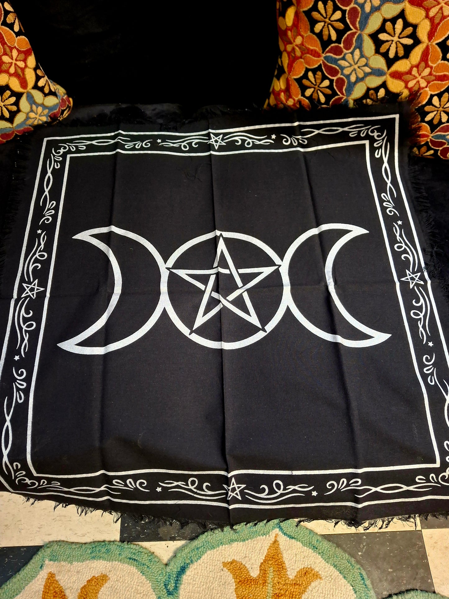 Triple Moon Pentagram Altar Cloth 24x24