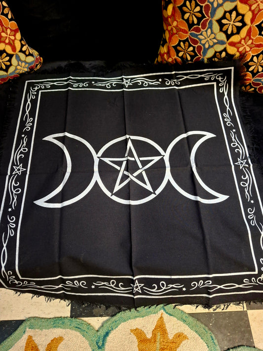 Triple Moon Pentagram Altar Cloth 24x24