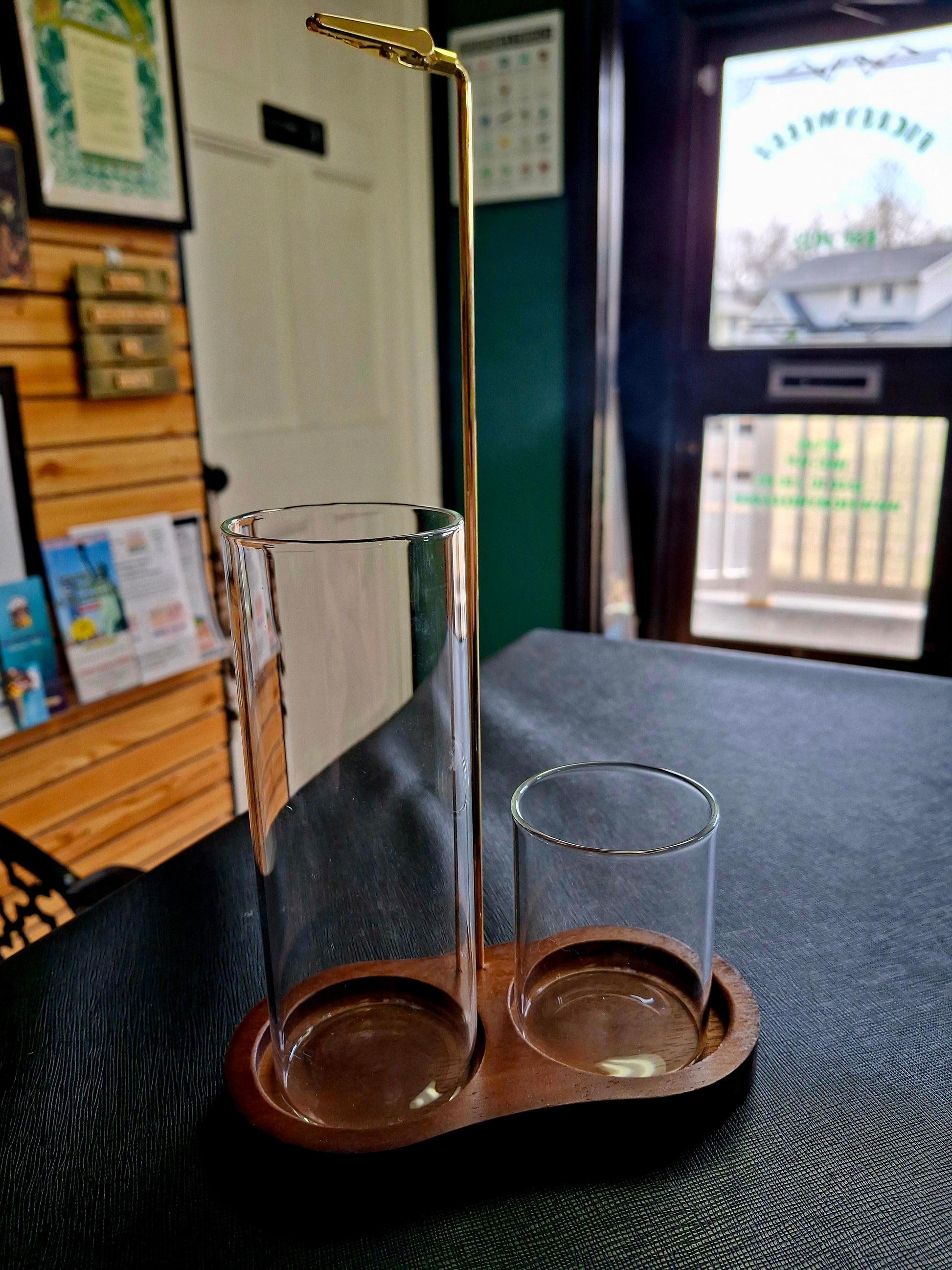 Upside Down Dual Incense Holder & Burner with Wooden Base and Glass Ash Catcher – Vertical Hanging Incense Stand (3" W x 6" L x 10" H)