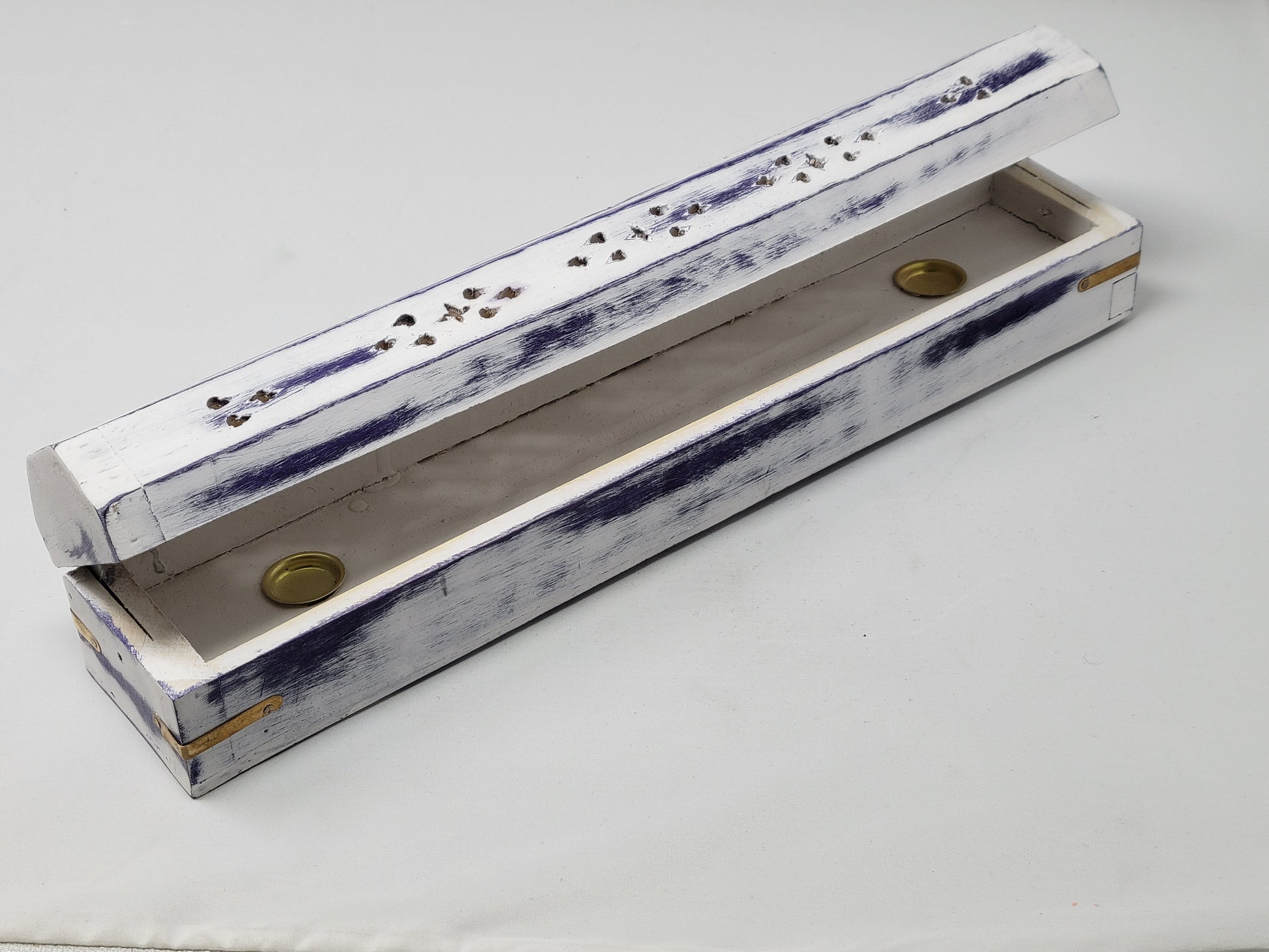 White Wash Wood Incense Box Burner 12"L