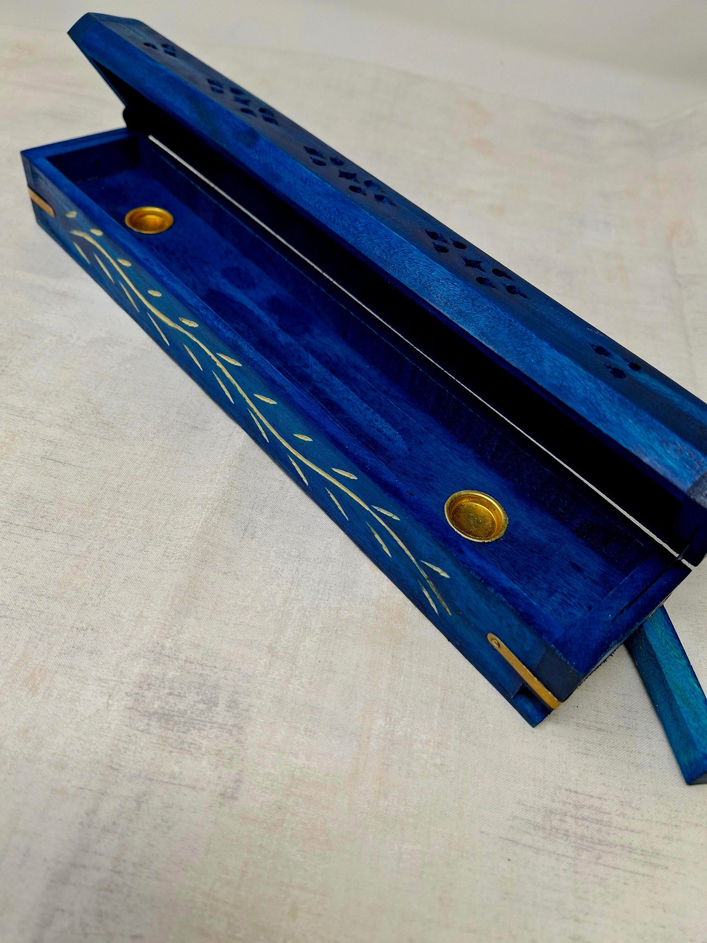 Wood Incense Box Burner 12"L (Teal - Bluish Green )