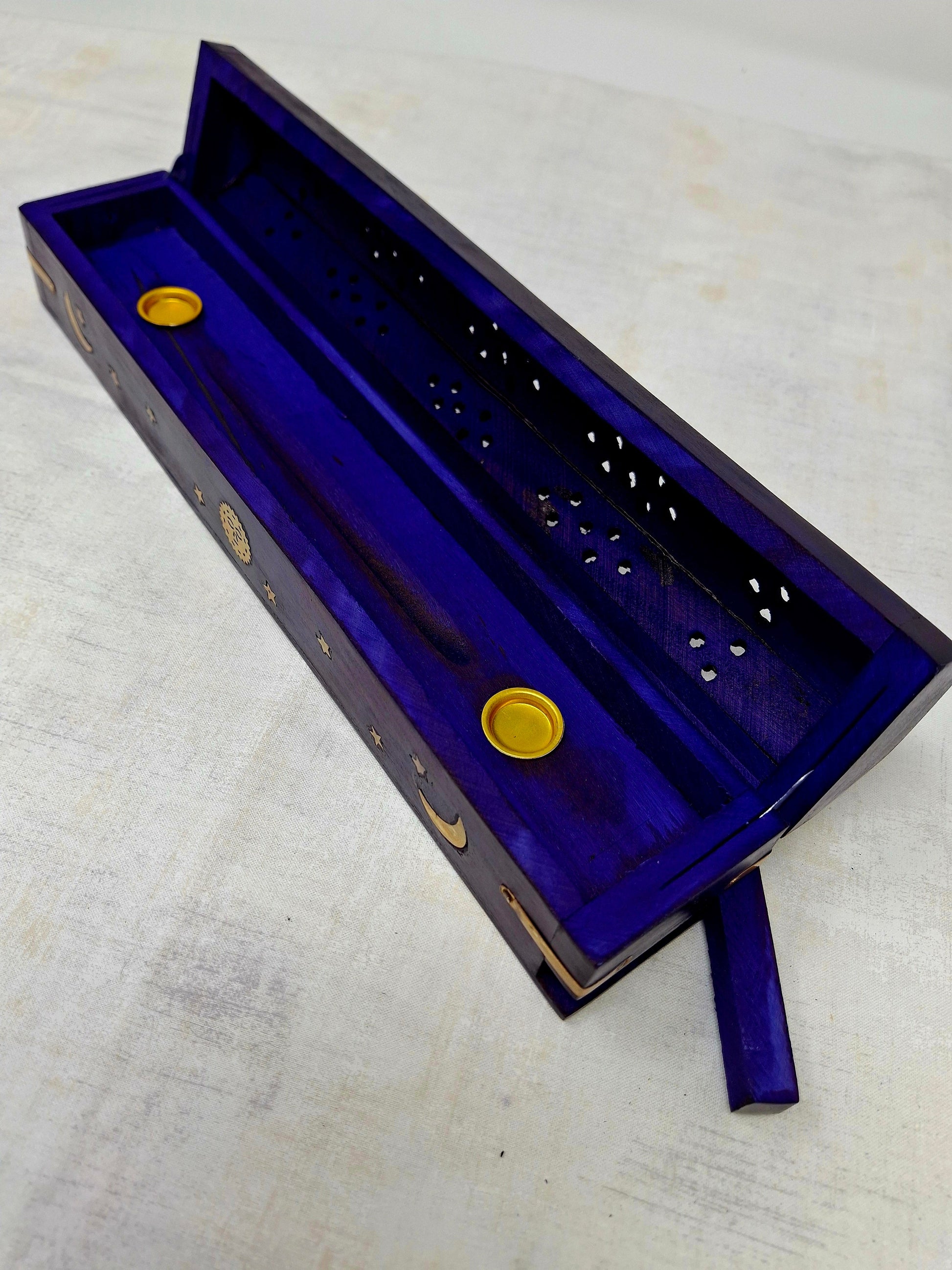 Wood Incense Box Burner Celestial (Purple)