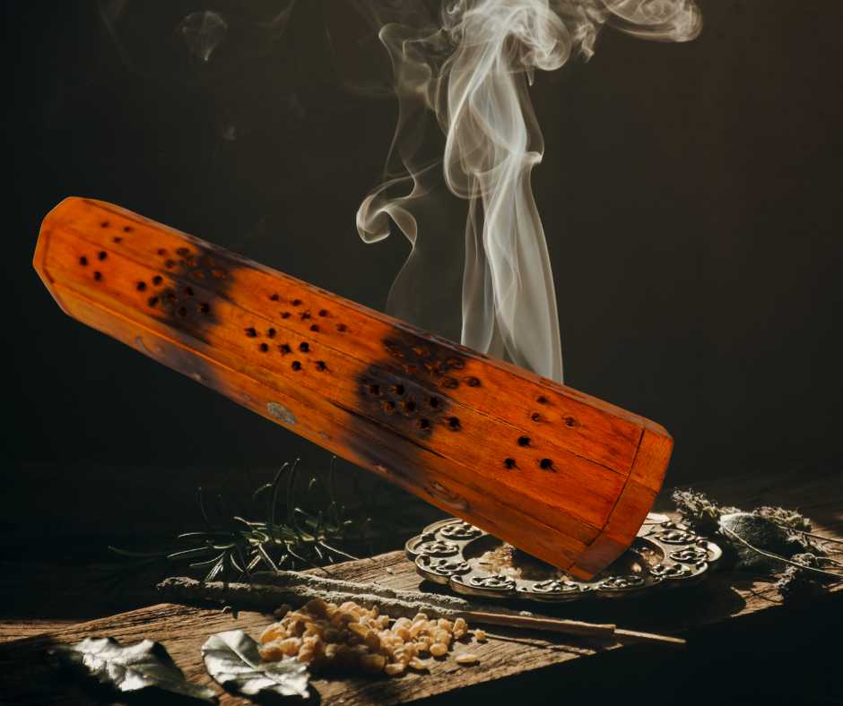 Wooden Burned Coffin Box 12" Orange Sun Moon Star