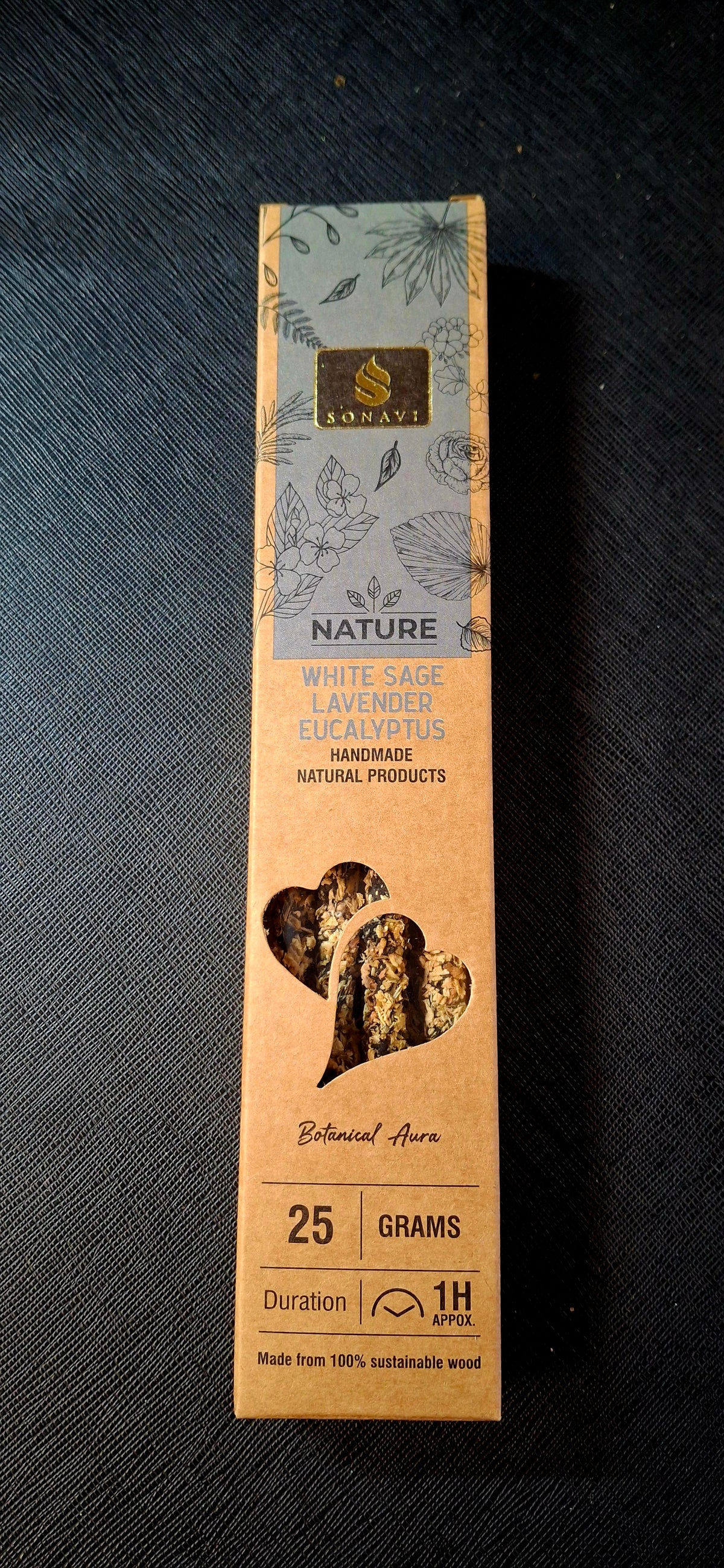 SONAVI - White Sage, Lavender, Eucalyptus Nature's Collection: All Natural Incense Sticks 25 grams