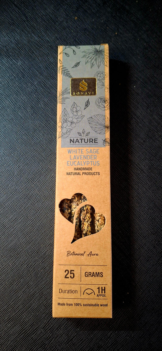 SONAVI - White Sage, Lavender, Eucalyptus Nature's Collection: All Natural Incense Sticks 25 grams