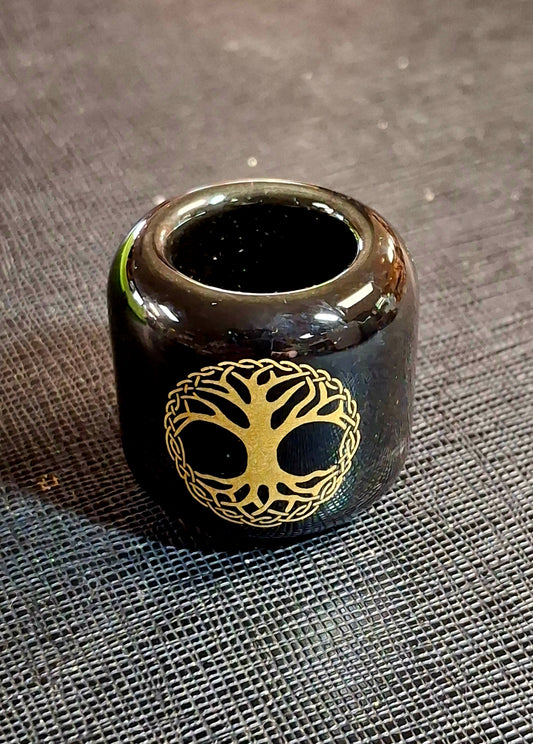 Black Ceramic Tree of Life Gold Print Chime Candle Holder