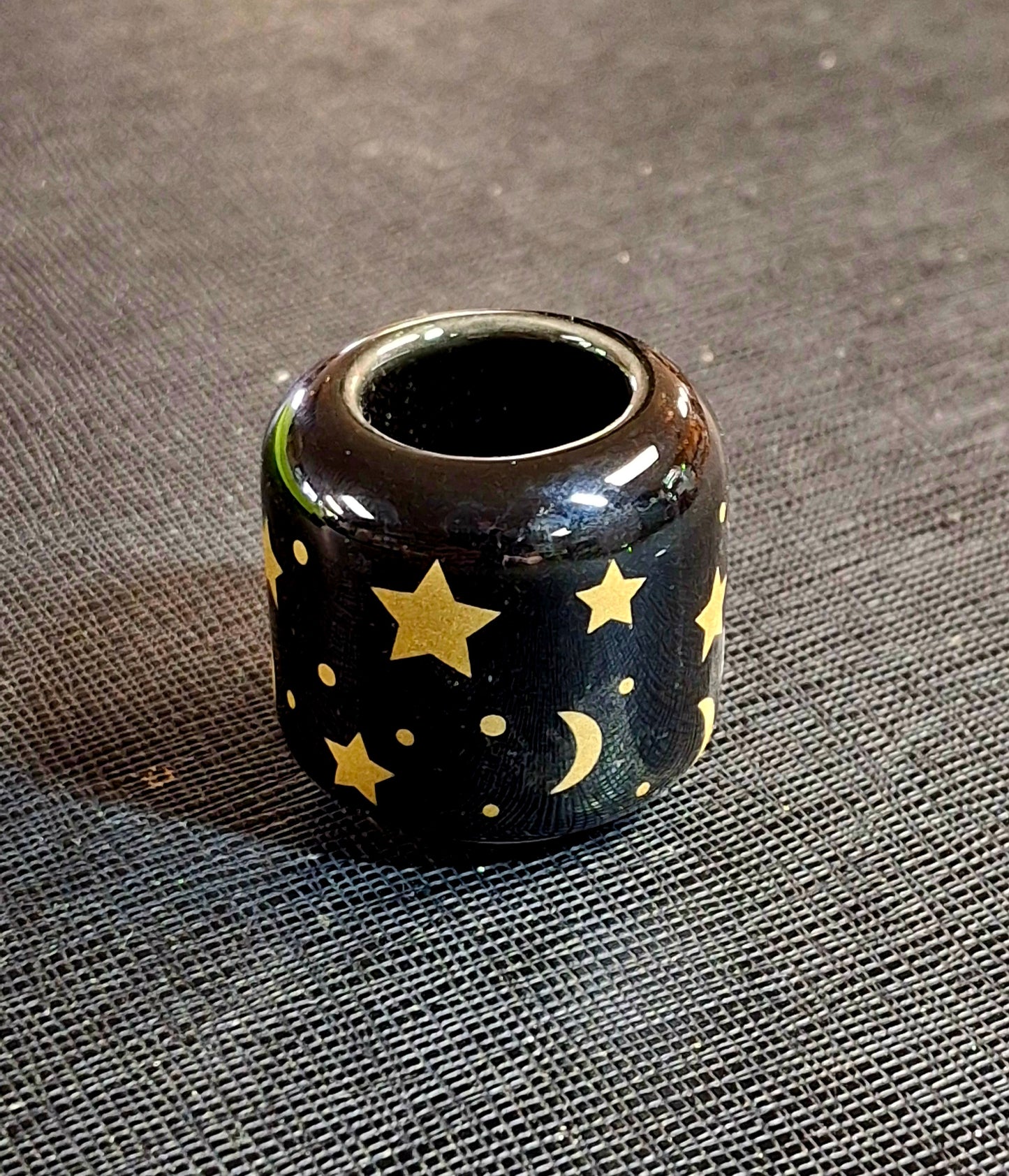 Black Ceramic Waxing Crescent Moons & Stars Chime Candle Holder